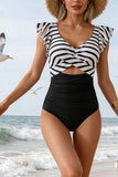 Women's Romantic Ruffle Sleeve V-Neck One-Piece Swimsuit