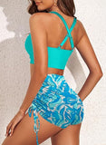 Women’s Floral Two-Piece Bikini Set with Criss-Cross Top & High-Rise Boyshorts