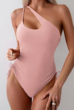 Women’s One Shoulder One Piece Swimsuit with Drawstring and Tummy Control