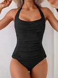 Women's Halter Tankini Two-Piece Swimsuit with Ruched Tummy Control & Supportive Bottoms