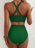 Women’s Textured High-Waisted Bikini Set with Whip Stitch Details