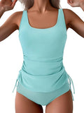 Women’s Wide-Strap Tankini Set with Side Drawstring & Tummy Control