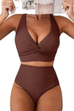 Women’s Textured Two-Piece Bikini Set with Twist-Front Top & High-Waisted Bottoms
