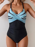 Women’s Cross-Front V-Neck One-Piece Swimsuit with Tummy Control