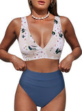 Women’s Leopard Print High-Waisted Bikini Set with V-Neck Top
