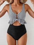 Women’s Ruffled V-Neck One-Piece Swimsuit with Tummy Control