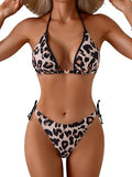 Women’s Ribbed Halter Bikini Set with Triangle Top & Tie-Side Bottoms