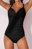 Women’s V-Neck Ruched Tankini Set with Wrap Tie-Back & Tummy Control