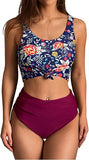 Women’s High Waisted Tankini Set with Scoop Neck and Knot Detail
