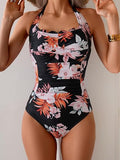Women’s Vintage Halter One-Piece Swimsuit with Scallop Trim & Tummy Control