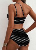 Women’s One-Shoulder High-Waist Bikini Set with Floral Print & Tummy Control