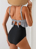 Women’s Ruffled V-Neck One-Piece Swimsuit with Tummy Control