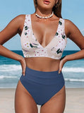 Women’s Leopard Print High-Waisted Bikini Set with V-Neck Top