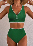 Women’s Textured High-Waisted Bikini Set with Whip Stitch Details
