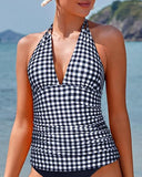 Women’s Halter Tankini Top with V Neck and Tummy Control