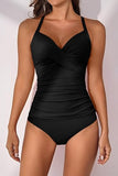 Women’s V-Neck Ruched Tankini Set with Wrap Tie-Back & Tummy Control