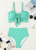 Women’s Seashell Textured Bikini Set with Knotted Front & Ruffle Trim