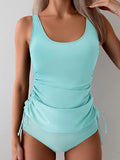 Women’s Wide-Strap Tankini Set with Side Drawstring & Tummy Control