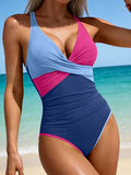 Women’s Ruched V-Neck One-Piece Swimsuit with Tummy Control