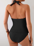 Women's Halter Tankini Two-Piece Swimsuit with Ruched Tummy Control & Supportive Bottoms