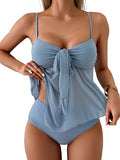 Women’s Tankini Set with Flowy Mesh Top & High-Waisted Bottoms