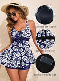 Women’s Printed Tankini Swim Dress with High Waisted Boyshorts and Pockets