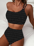 Women’s One-Shoulder High-Waist Bikini Set with Floral Print & Tummy Control