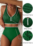 Women’s Textured High-Waisted Bikini Set with Whip Stitch Details