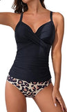 Women’s V-Neck Ruched Tankini Set with Wrap Tie-Back & Tummy Control