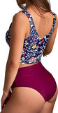 Women’s High Waisted Tankini Set with Scoop Neck and Knot Detail