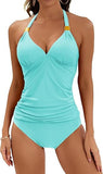 Women’s Halter V-Neck Tankini Set with Tummy Control & Swim Shorts