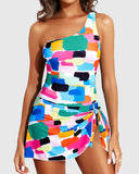 One Shoulder Swim Dress with Skirt  Flattering One Piece Swimsuit for Women
