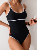 Women’s Color Block One Piece Swimsuit with Tummy Control and Double Straps