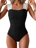 Women’s Retro Square-Neck One-Piece Swimsuit with Tummy Control