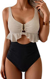 Women’s Ruffled V-Neck One-Piece Swimsuit with Tummy Control