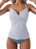 Women’s V-Neck Ruched Tankini Set with Wrap Tie-Back & Tummy Control