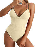 Women’s V-Neck One-Piece Swimsuit with Double Straps & Crisscross Back