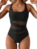 Women’s Mesh One-Piece Swimsuit with Tummy Control