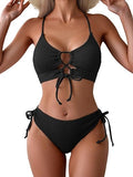 Women’s Color-Block Bikini Set with Tie-Front Top & High-Waist Bottoms
