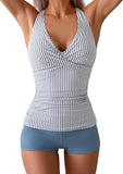 Women’s Ruched V-Neck Tankini Set with Wrap Tie-Back & Swim Shorts