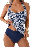 Women's Halter Tankini Two-Piece Swimsuit with Ruched Tummy Control & Supportive Bottoms