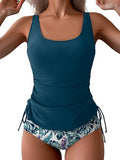 Women’s Wide-Strap Tankini Set with Side Drawstring & Tummy Control