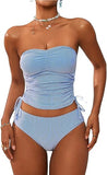 Women’s Bandeau Tankini Swimsuit with Slit and Bow Detail