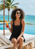 Women's Tummy Control Swim Dress High-Waisted Swimsuit with Skirt & Pockets