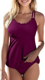 Scallop Trim Tankini Set Tummy Control Two-Piece Swimsuit for Women