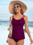 Scallop Trim Tankini Set Tummy Control Two-Piece Swimsuit for Women