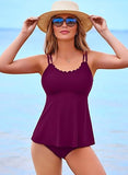 Scallop Trim Tankini Set Tummy Control Two-Piece Swimsuit for Women