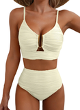 High-Waisted Tummy Control Bikini Set Textured U-Wire Cutout Swimwear