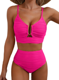 High-Waisted Tummy Control Bikini Set Textured U-Wire Cutout Swimwear