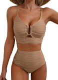 High-Waisted Tummy Control Bikini Set Textured U-Wire Cutout Swimwear